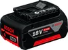 A black and red Bosch 18V Li-Ion battery pack with a white battery indicator. Produktbild-Vorschau