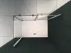 A top-down view of a rectangular shower tray with a glass enclosure and chrome fixtures, set against tiled walls and floor. Produktbild-Vorschau