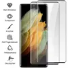A screen protector is shown on a smartphone, with feature icons and text on the left side. Produktbild-Vorschau