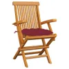 Gartenstühle mit Weinroten Kissen 3 Stk. Massivholz Teak Produktbild-Vorschau 2