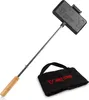 A BBQ-Toro sandwich iron with a long handle and a black transport bag, displayed on a white background. Produktbild-Vorschau