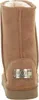 The back view of a brown, fur-lined boot with a metallic logo plate on the heel. Anteprima dell’immagine prodotto