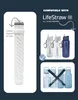 A collage of images showing a water filter, compatible water bottles, and incompatible water bottles. Produktbild-Vorschau