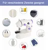 A collage of images showcasing various uses of a sewing machine, surrounded by small circular images of items that can be made or used with it. Produktbild-Vorschau