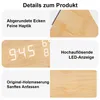 Collage of product details for a wooden alarm clock. Produktbild-Vorschau