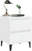 A white two-drawer nightstand with black legs, a black desk lamp, and a small green plant in a white vase on top. Produktbild-Vorschau