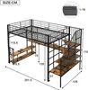A diagram showing the dimensions of a loft bed with a desk and shelves. Náhled obrázku produktu