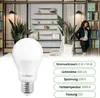 A woman is on the phone in an office setting, with a LUMILED LED bulb in the foreground and product specifications listed. Produktbild-Vorschau