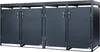 A dark gray metal trash can enclosure with four doors and a plantable roof. Produktbild-Vorschau