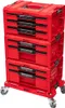 A red modular tool storage system with drawers on wheels. Podgląd zdjęcia produktu