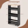 A diagram showing the dimensions of a black rolling cart with a wooden top. Podgląd zdjęcia produktu