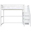 A white loft bed with stairs and shelves, shown from the side against a white background. Náhľad obrázku produktu