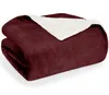 A folded dark red blanket with a white sherpa lining is shown against a white background. Podgląd zdjęcia produktu