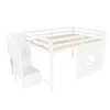 A white loft bed with stairs and a window feature, shown against a white background. Voir les images du produit