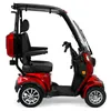 A red mobility scooter with a canopy and storage box, shown from the side against a white background. Produktbild-Vorschau
