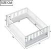 A diagram showing the dimensions of a white wooden bed frame. Produktbild-Vorschau