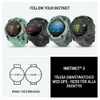 Four Garmin smartwatches are displayed in a row, with two smaller diagrams of watch sizes below, and marketing text on the right. Voir les images du produit
