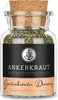 A glass jar of dried herbs and spices with a cork lid, placed on a white background. Produktbild-Vorschau