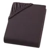 A folded dark brown jersey fitted sheet on a white background. Produktbild-Vorschau