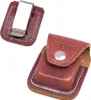 Two brown leather Zippo pouches, one with a metal clip attached. Produktbild-Vorschau
