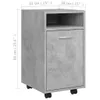 A concrete-gray cabinet with wheels, showing its dimensions. Anteprima dell’immagine prodotto