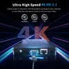 A futuristic marketing image of a streaming box with glowing lines and text highlighting its features. Podgląd zdjęcia produktu