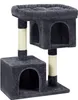 A dark gray cat tree with two cubbies and a top perch, featuring beige scratching posts, set against a white background. Produktbild-Vorschau
