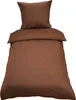 A brown duvet cover and pillowcase set laid out flat.