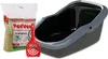 A cat litter box, a bag of wood pellets, and a litter scoop are displayed together on a white background. Anteprima dell’immagine prodotto