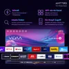 A marketing image showcasing the features of a smart TV interface, with app icons and descriptive text. Produktbild-Vorschau