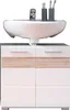 A white sink with a chrome faucet, resting on a white and wood cabinet. Anteprima dell’immagine prodotto