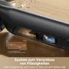 Close-up of a black vacuum cleaner with a transparent section showing debris and a diagram illustrating suction power. Voir les images du produit