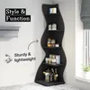 A black corner shelf unit displaying various items, including jars, bottles, and rolls of toilet paper. Podgląd zdjęcia produktu