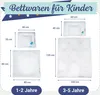 A size chart showing different sizes of children's bedding with dimensions indicated. Produktbild-Vorschau