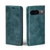 A teal flip-style phone case for a Google Pixel 9 / 9 Pro is shown from two angles against a white background. Produktbild-Vorschau