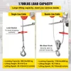 A split image showing two configurations of a lifting hoist: single-line cable and double-line cable, with feature callouts and specifications. Podgląd zdjęcia produktu