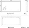 Technical drawings and dimensions of a rectangular LED bathroom mirror. Produktbild-Vorschau