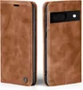 Two views of a brown leather flip phone case for a Google Pixel 7a. Produktbild-Vorschau