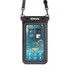 A black waterproof phone case with an orange trim, shown with a strap, displaying a scene of fish underwater on its screen. Produktbild-Vorschau
