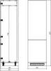 Technical drawings of a kitchen cabinet, showing front and side views with dimensions. Produktbild-Vorschau