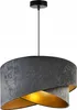 A hanging lamp with a gray velvet lampshade and a gold interior. Anteprima dell’immagine prodotto
