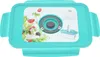 A turquoise vacuum food container with a lid showing a salad illustration and product details. Produktbild-Vorschau
