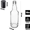 A clear studio shot of a glass bottle and its cap, with measurement indicators and product specifications. Produktbild-Vorschau