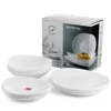 A set of white oval plates and a box of plates are displayed on a white background. Produktbild-Vorschau