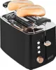 A black toaster with two bread rolls on top, placed on a white background. Voir les images du produit
