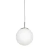 A white globe pendant light hanging from a silver cord against a white background. Náhľad obrázku produktu