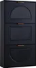 A dark navy blue shoe cabinet with three flip-down doors, each featuring a ribbed design. The doors have small bronze handles. Podgląd zdjęcia produktu