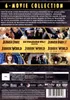 The back of a DVD box set for the Jurassic World Ultimate Collection, featuring movie titles, cast images, and technical details. Náhled obrázku produktu