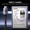A close-up of an HDMI cable with a certification document in the background. Voir les images du produit