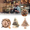 A collage of images showing a bartender pouring a drink, a close-up of spools, and three wooden Christmas tree-shaped drink holders. Podgląd zdjęcia produktu